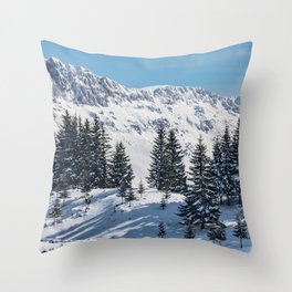 Winter landscape with snow-covered fir trees Throw Pillow