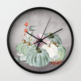 Harvest of Green Pumpkins Wall Clock