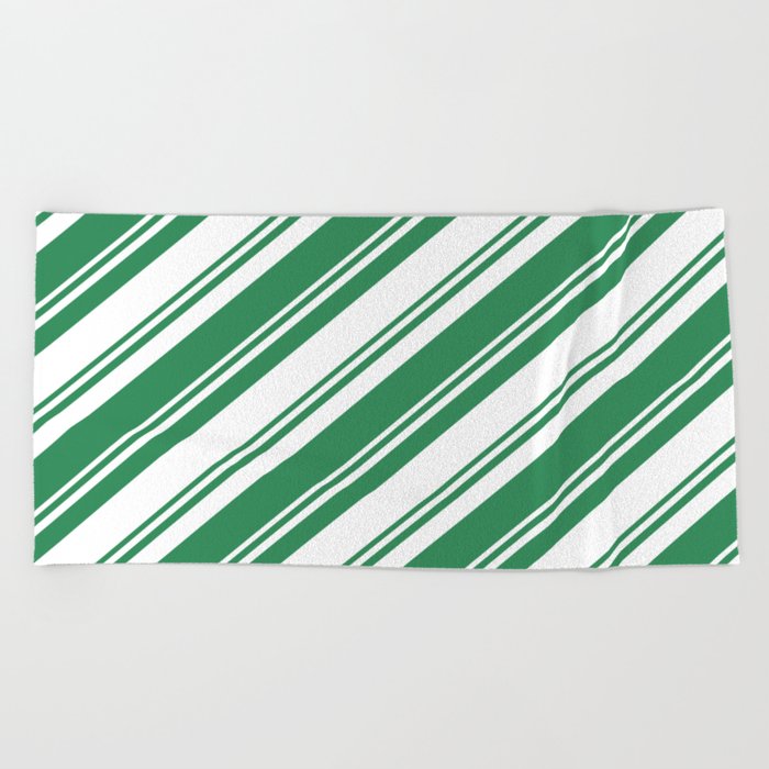 Sea Green & White Colored Lined Pattern Beach Towel
