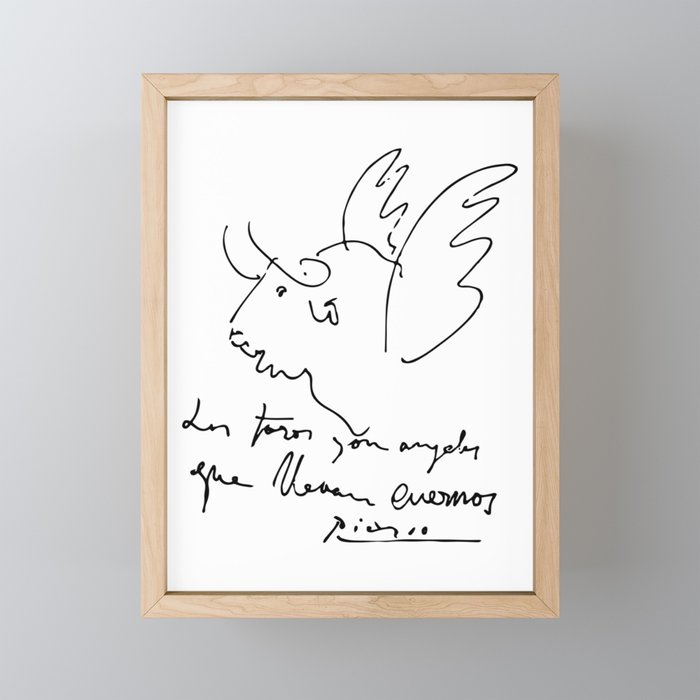 Pablo Picasso Bulls Quote (Angels with horns) Artwork Shirt, Reproduction Framed Mini Art Print