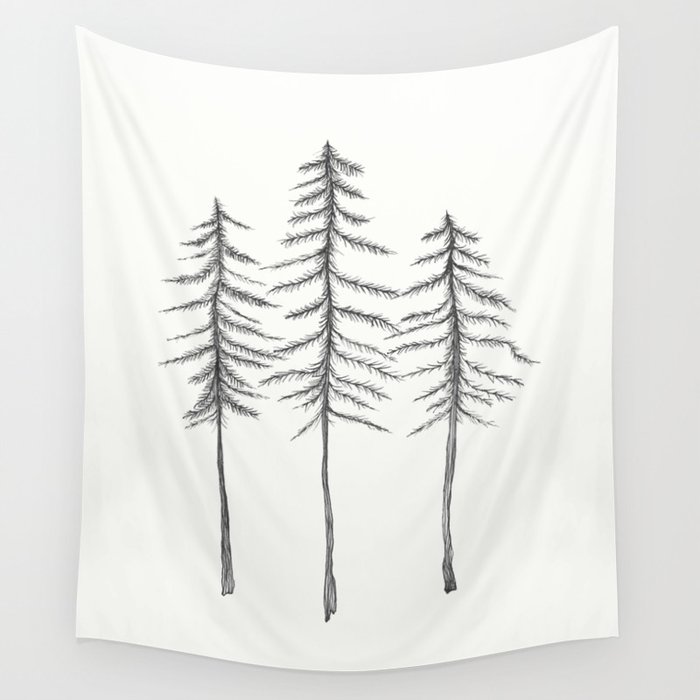 Pine Trees Pen and Ink Illustration Wall Tapestry