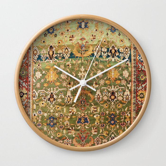 Antique Copper Green Abrashed Persian Rug Print Wall Clock