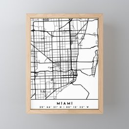 MIAMI FLORIDA BLACK CITY STREET MAP ART Framed Mini Art Print