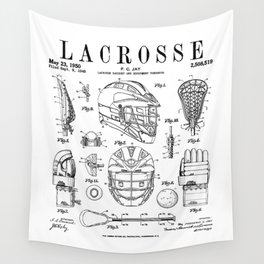Lacrosse Player Equipment Vintage Patent Drawing Print Wall Tapestry