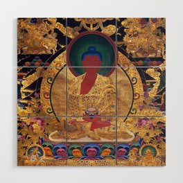 Amitabha Buddha Golden Shambala Thangka Wood Wall Art
