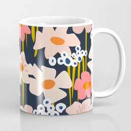 Groovy Flowers retro pattern Coffee Mug | Retro, Scandinavian, Drawing, Shapes, Pattern, Meadow, Botanical, Minimalism, Color Block, Mid Century 