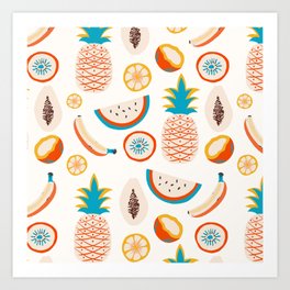 Tropical fruits colored pattern  Art Print