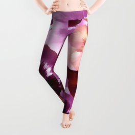 Abstract Lilac Burgundy Teal White Pansies Floral Leggings