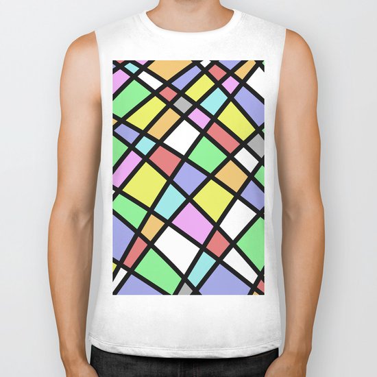 Crazy Pastel Paving - Abstract, pastel coloured mosaic paved pattern Biker Tank