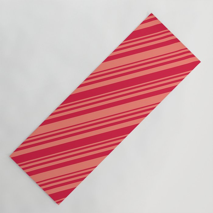 Salmon & Crimson Colored Striped/Lined Pattern Yoga Mat