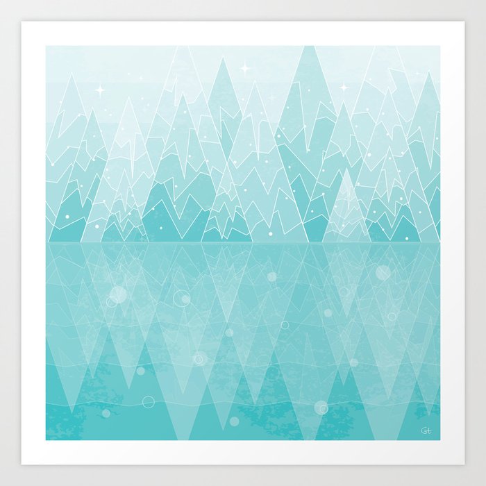 Geometric Lake Mountain IV - Winter Art Print