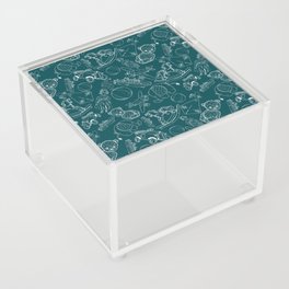 Teal Blue and White Toys Outline Pattern Acrylic Box