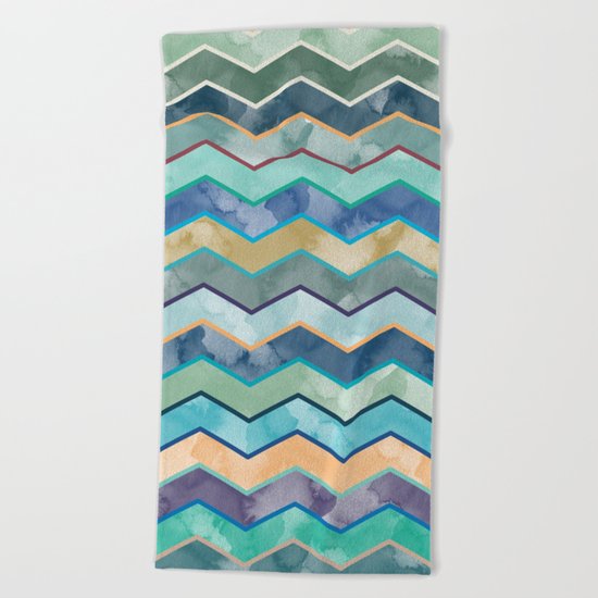 Watercolor Colorful Wave Beach Towel