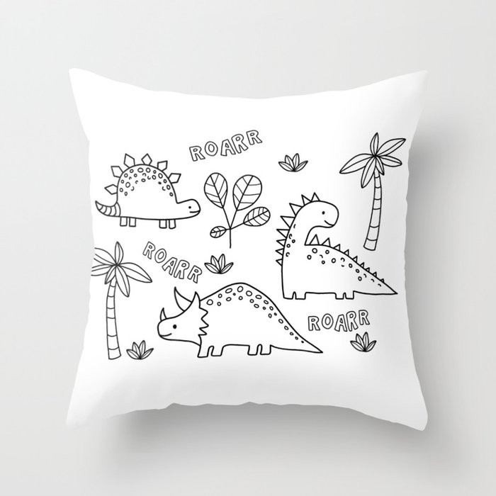 Dinosaur Drawing Throw Pillow