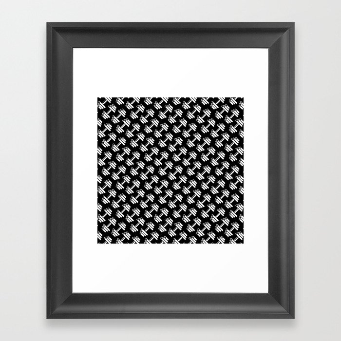Dumbbellicious inverted / Black and white dumbbell pattern Framed Art Print
