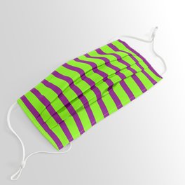 [ Thumbnail: Chartreuse and Purple Colored Lined/Striped Pattern Face Mask ]