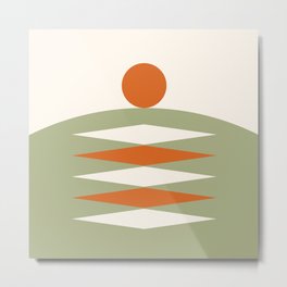 Abstract Geometric Sunrise 16 in Sage Green Orange Metal Print