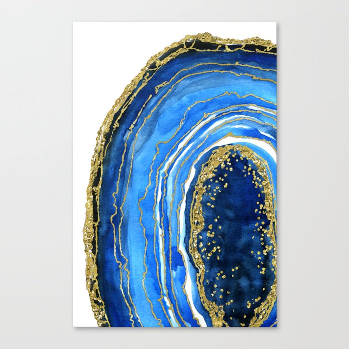 Cobalt Blue And Gold Geode In Watercolor 2 Canvas Print By