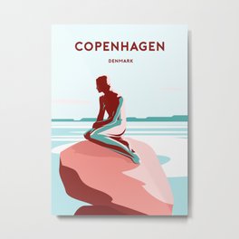 LITTLE MERMAID - COPENHAGEN Metal Print | Travel, Scandinavia, Harbor, City, Vintage, Retro, Sweden, Medmaid, Illustration, Copenhagen 