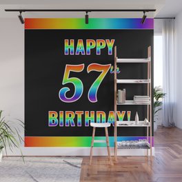 [ Thumbnail: Fun, Colorful, Rainbow Spectrum “HAPPY 57th BIRTHDAY!” Wall Mural ]