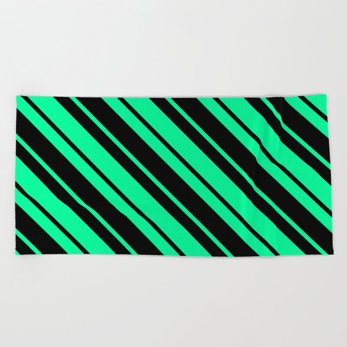 Green and Black Colored Striped Pattern Beach Towel