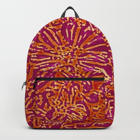 Marigold Lino Cut, Batik Red And Purple Backpack