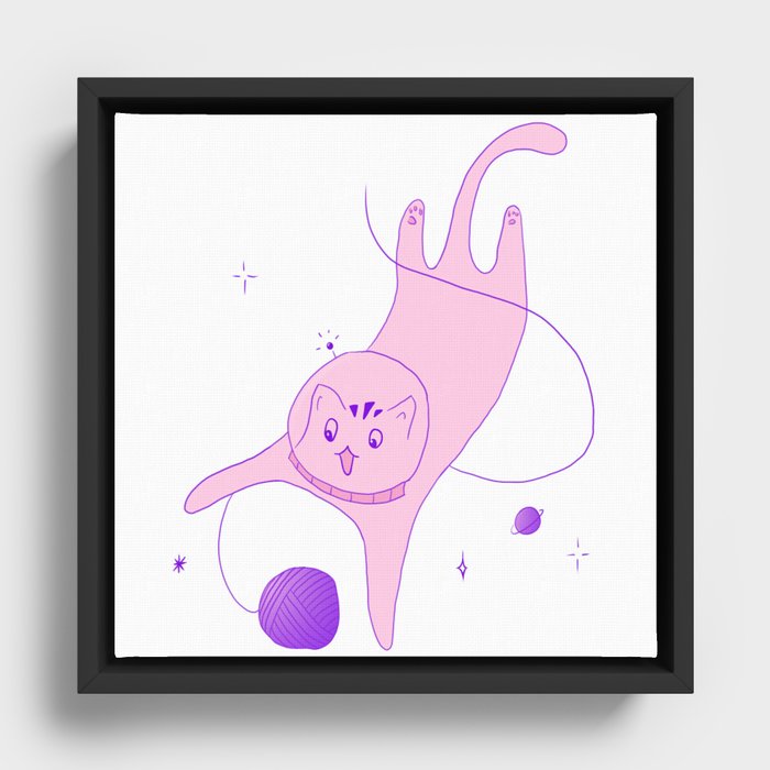 Funny Cat is Playing in Space Framed Canvas