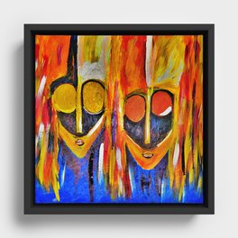 Two African Masquerade Masked Faces Framed Canvas