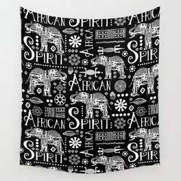 Africa Style Elephant Black And White Tribal Pattern Wall Tapestry