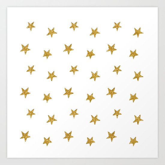 Merry christmas-Stars shining brightly-Gold glitter pattern Art Print