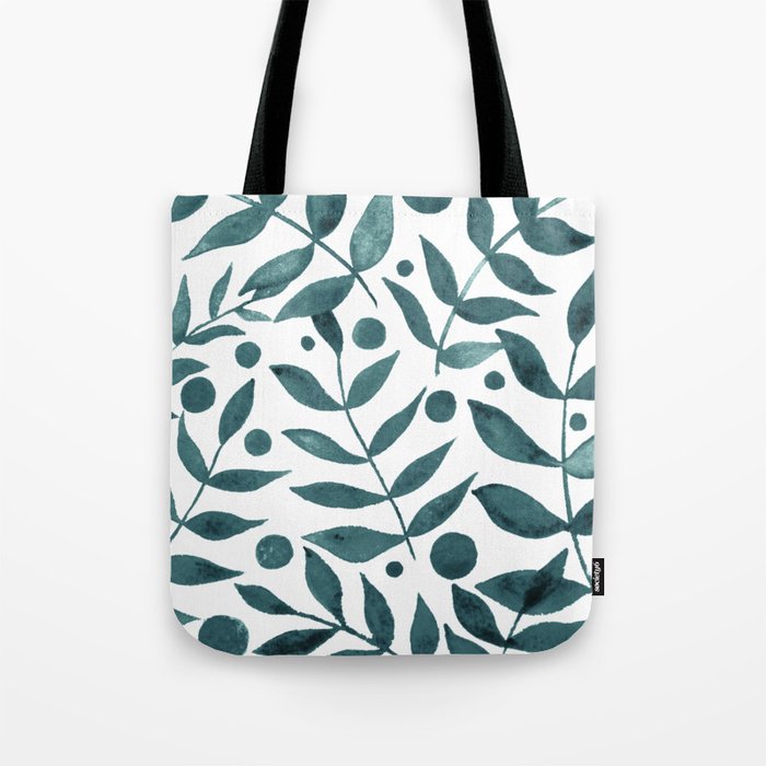 Watercolor berries and branches - teal grey Tote Bag
