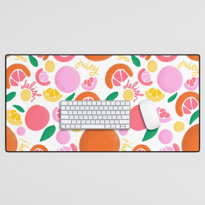 Bright Citrus Pattern in Hot Pink, Orange, and Yellow Desk Mat