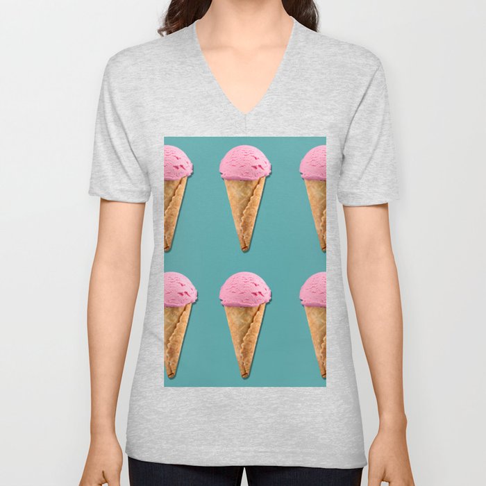Pink strawberry ice cream cones illustration  V Neck T Shirt