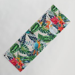 Tropical Pattern With Birds Print.Exotic Flowers And Palm Leaves Pattern.Colourful Print. Yoga Mat