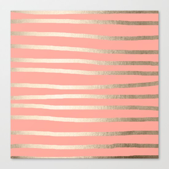 Simply Drawn Stripes in White Gold Sands and Salmon Pink Canvas Print