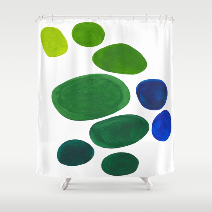 Mid Century Kusama Abstract Minimalist Colorful Pop Art Lime Green Mid Century Kusama Abstract Minimalist Colorful Pop Art Lime Green Blue Rainbow Ombre Grant Shower Curtain