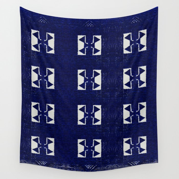 Blue Indigo Bohemian Traditional Berber Moroccan Handmade Fabric Style Wall Tapestry