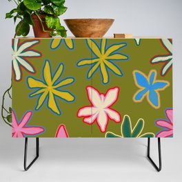 Tropical Retro Groove Psychedelic Flowers Credenza