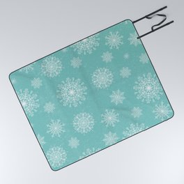 Assorted Snowflakes On Turquoise Backround Picnic Blanket