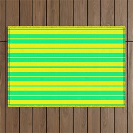 [ Thumbnail: Green & Yellow Colored Pattern of Stripes Outdoor Rug ]