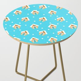 Christmas Pattern Turquoise House Biscuit Side Table