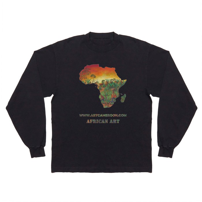 Village painting from Africa of Villagers Long Sleeve T Shirt