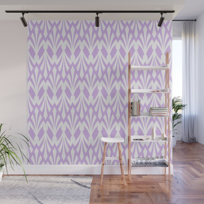 Decorative Plumes - White on Lavender Pink Wall Mural
