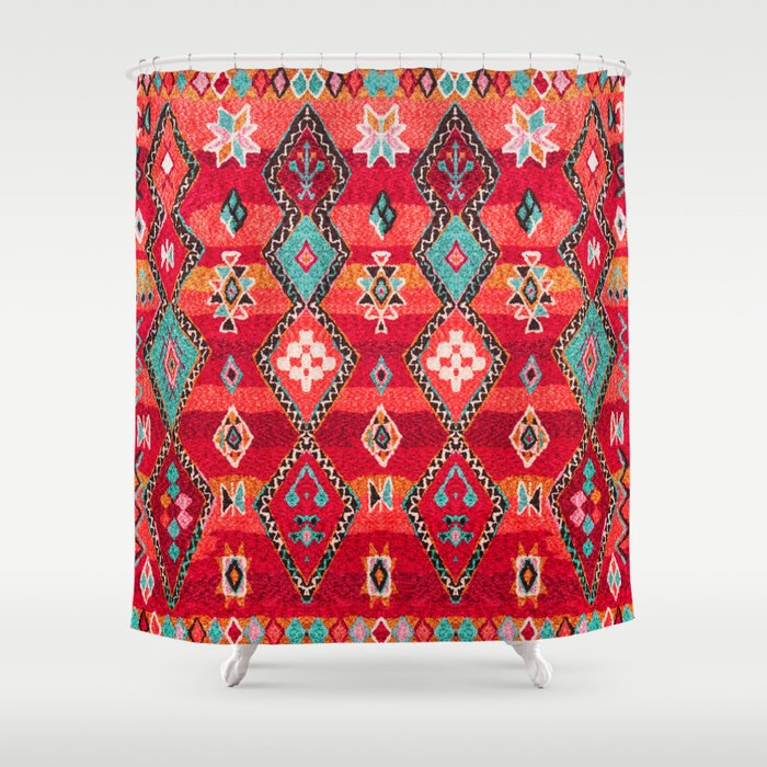N197 - Red Oriental Heritage Bohemian Traditional Moroccan Style Shower Curtain