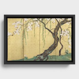 Cherry Tree Japanese Edo Period Six-Panel Gold Leaf Screen Framed Canvas