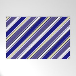 [ Thumbnail: Dark Slate Blue, Pale Goldenrod, Blue & White Colored Lines Pattern Welcome Mat ]