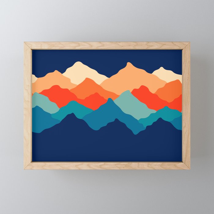 Retro 70s and 80s Classic Vintage Palette Mid-Century Minimalist Mountains Abstract Art Framed Mini Art Print