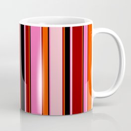 [ Thumbnail: Eye-catching Hot Pink, Black, Red, Dark Red, and Pink Colored Stripes/Lines Pattern Coffee Mug ]