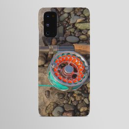 Salmon spey fly rod and reel resting on gravel and snow in British Columbia, Canada Android Case