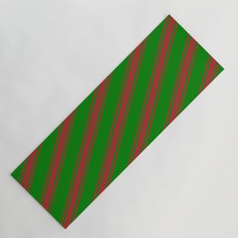 [ Thumbnail: Green and Brown Colored Stripes Pattern Yoga Mat ]